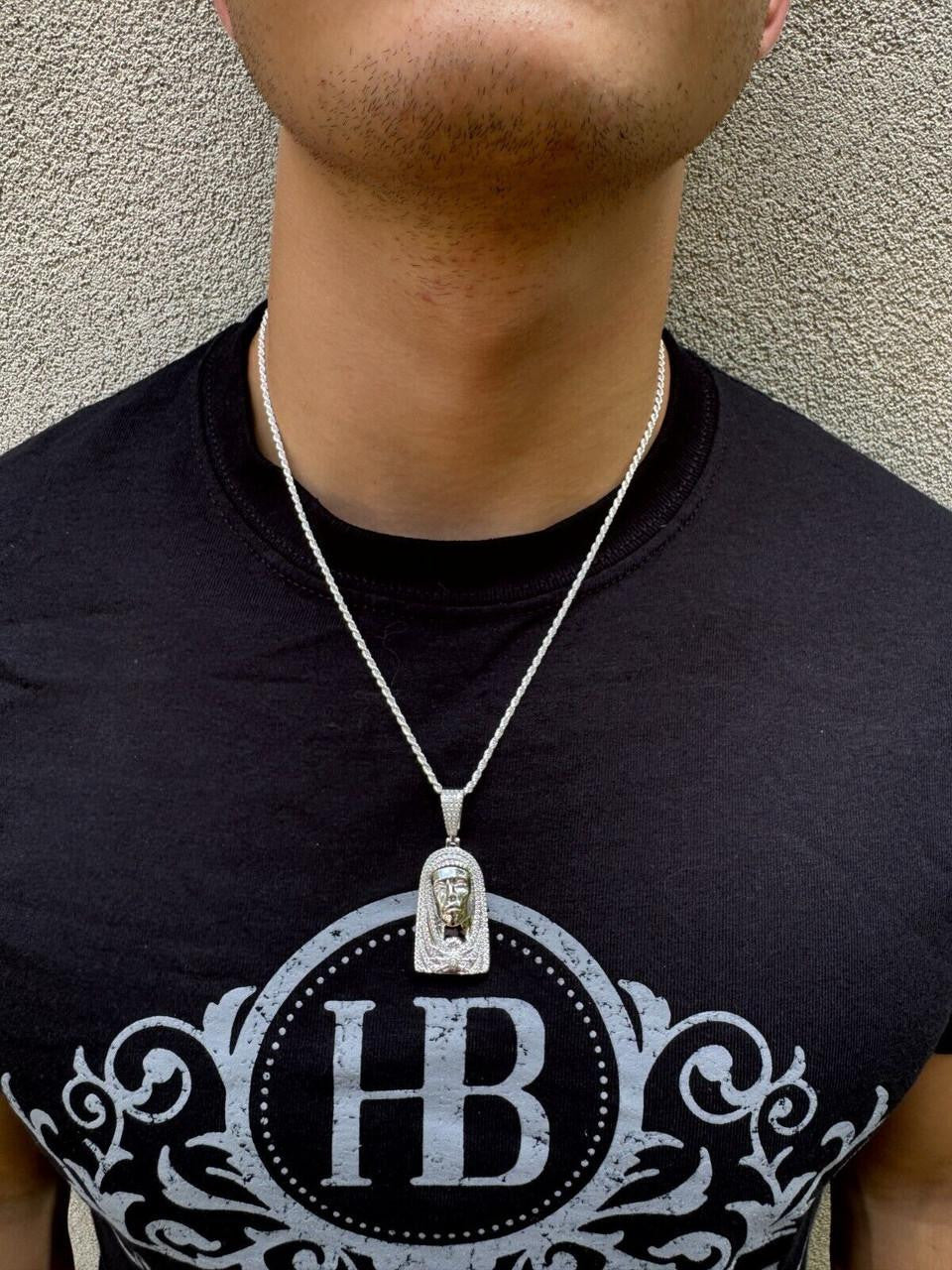 MOISSANITE Our Lady Of Sorrows Virgin Mary Pendant - 14k Yellow Gold Vermeil Or 925 Silver - Medium 1.75"