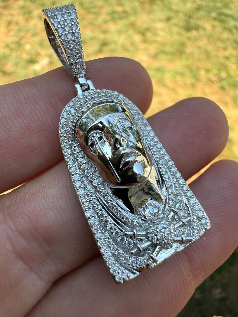 MOISSANITE Our Lady Of Sorrows Virgin Mary Pendant - 14k Yellow Gold Vermeil Or 925 Silver - Medium 1.75"