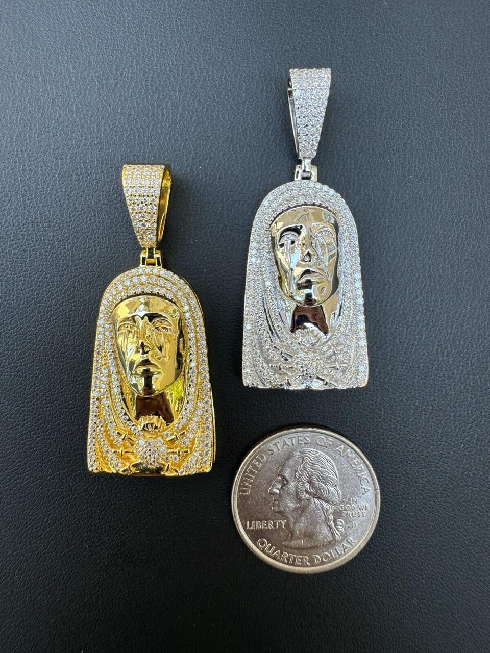 MOISSANITE Our Lady Of Sorrows Virgin Mary Pendant - 14k Yellow Gold Vermeil Or 925 Silver - Medium 1.75"