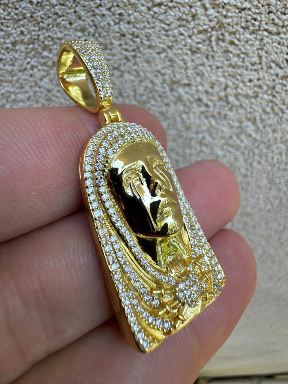 MOISSANITE Our Lady Of Sorrows Virgin Mary Pendant - 14k Yellow Gold Vermeil Or 925 Silver - Medium 1.75"