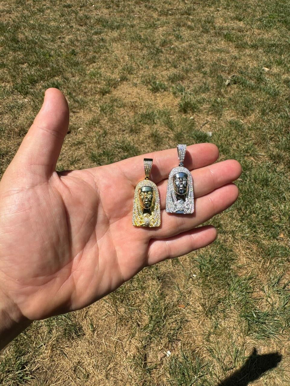 MOISSANITE Our Lady Of Sorrows Virgin Mary Pendant - 14k Yellow Gold Vermeil Or 925 Silver - Medium 1.75"