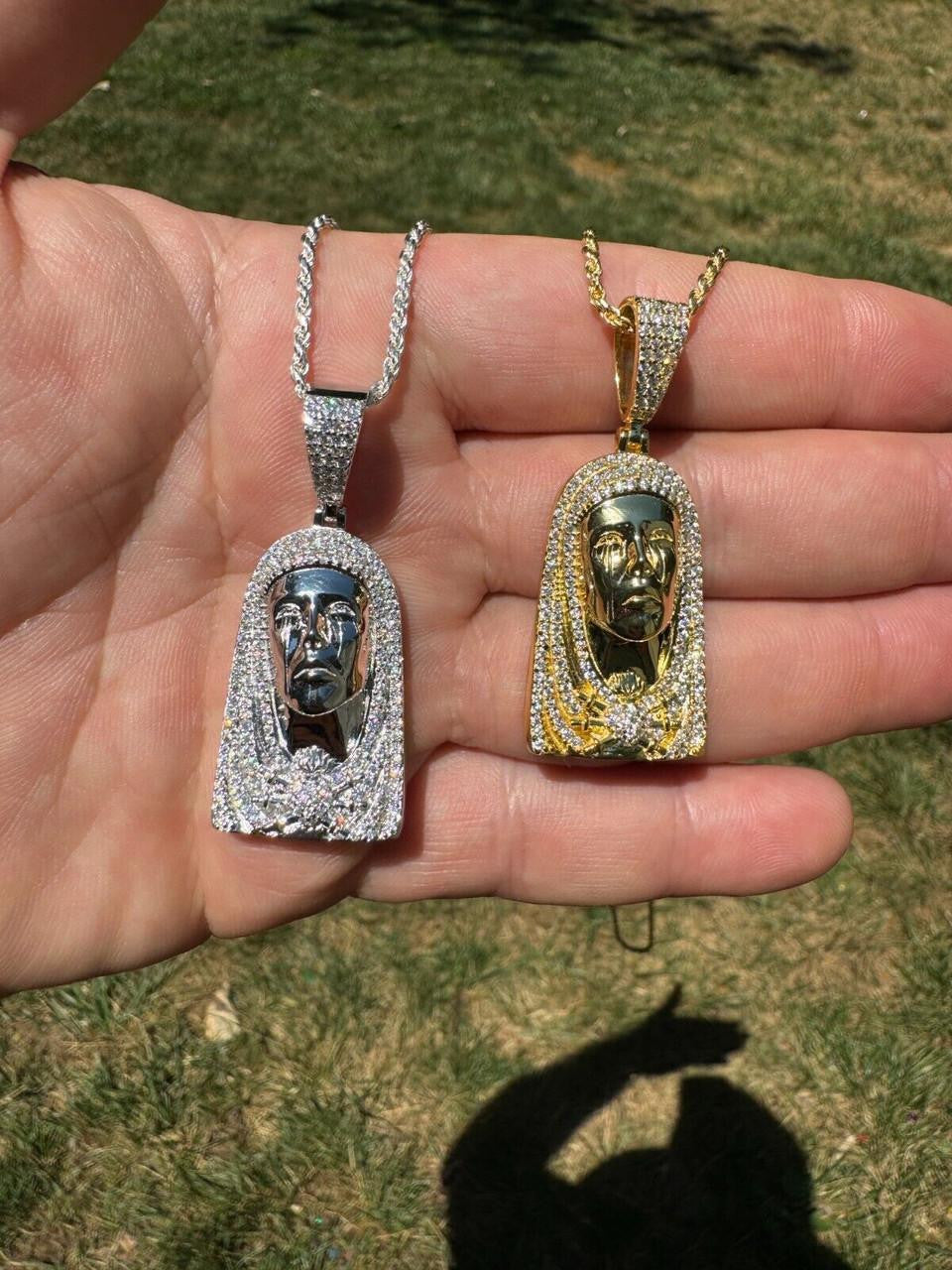 MOISSANITE Our Lady Of Sorrows Virgin Mary Pendant - 14k Yellow Gold Vermeil Or 925 Silver - Medium 1.75"