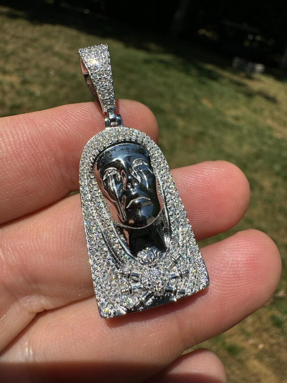 MOISSANITE Our Lady Of Sorrows Virgin Mary Pendant - 14k Yellow Gold Vermeil Or 925 Silver - Medium 1.75"