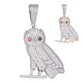 MOISSANITE Owl Iced Out Pendant - 14k Gold Vermeil Or 925 Silver - Medium 2.25"