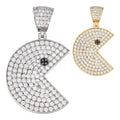 MOISSANITE PACMAN Iced Out Pendant - 14k Gold Vermeil Or 925 Silver - Medium 1.75"