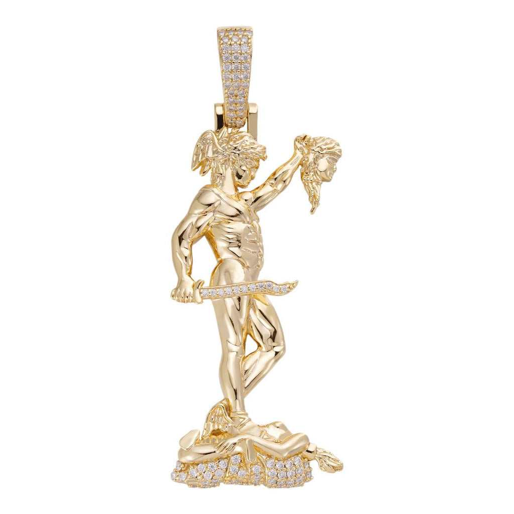 MOISSANITE Perseus W. Medusa Head Pendant - 14k Gold Vermeil 925 Silver - 3 Sizes 1"-3"