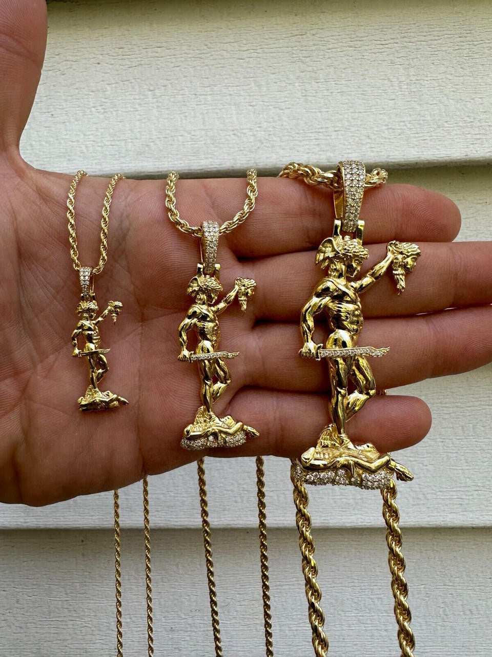 MOISSANITE Perseus W. Medusa Head Pendant - 14k Gold Vermeil 925 Silver - 3 Sizes 1"-3"