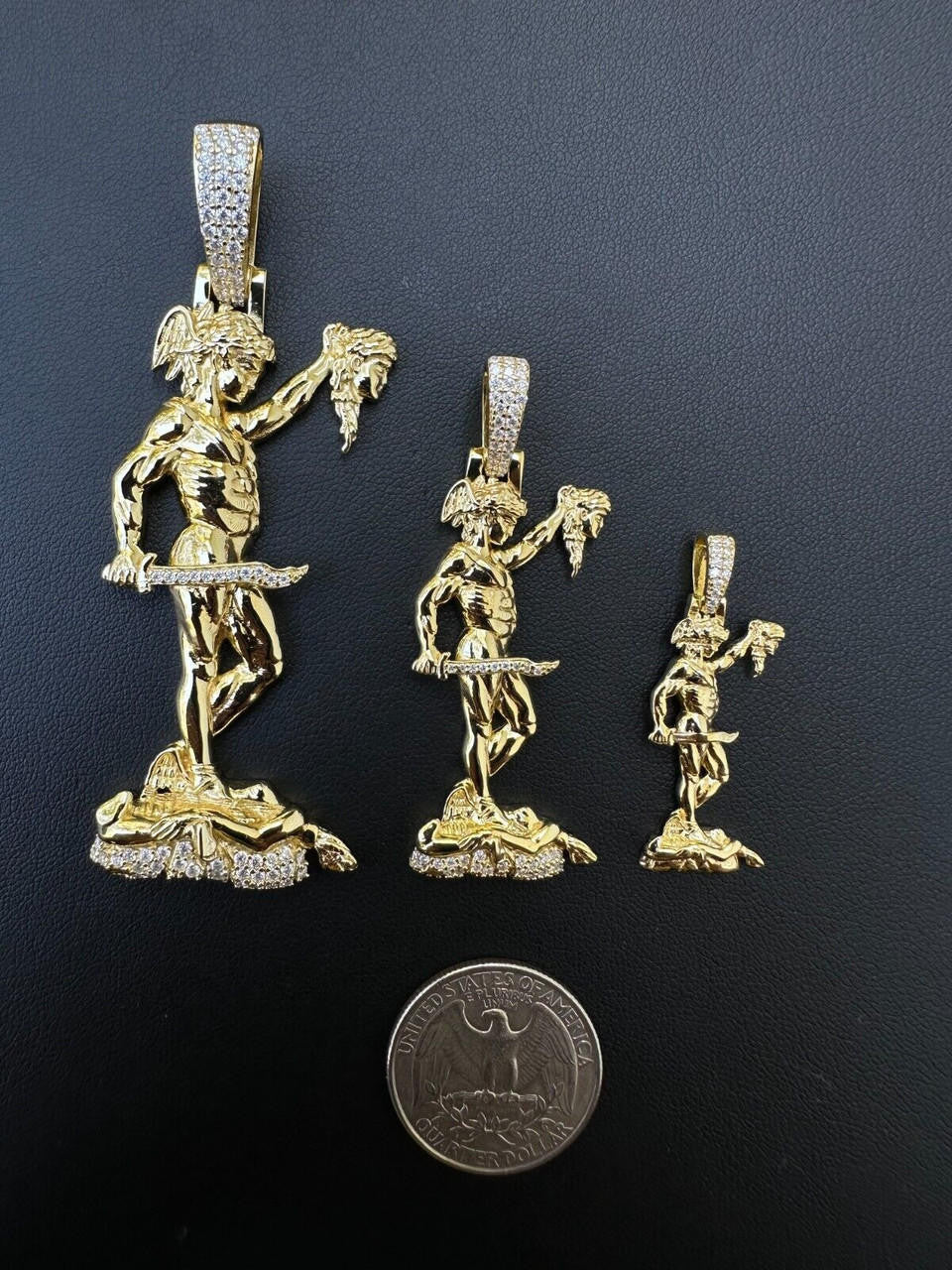 MOISSANITE Perseus W. Medusa Head Pendant - 14k Gold Vermeil 925 Silver - 3 Sizes 1"-3"