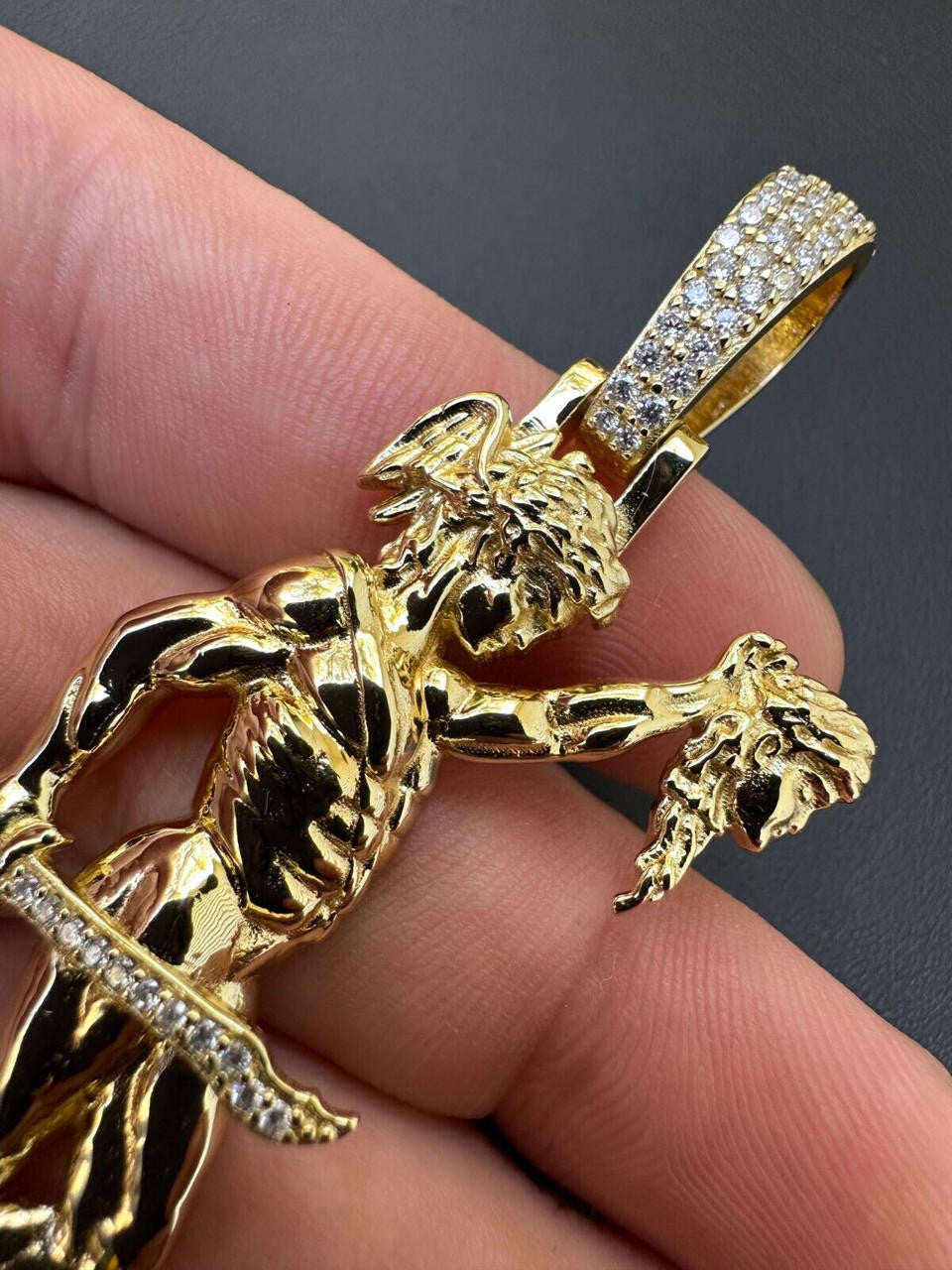 MOISSANITE Perseus W. Medusa Head Pendant - 14k Gold Vermeil 925 Silver - 3 Sizes 1"-3"