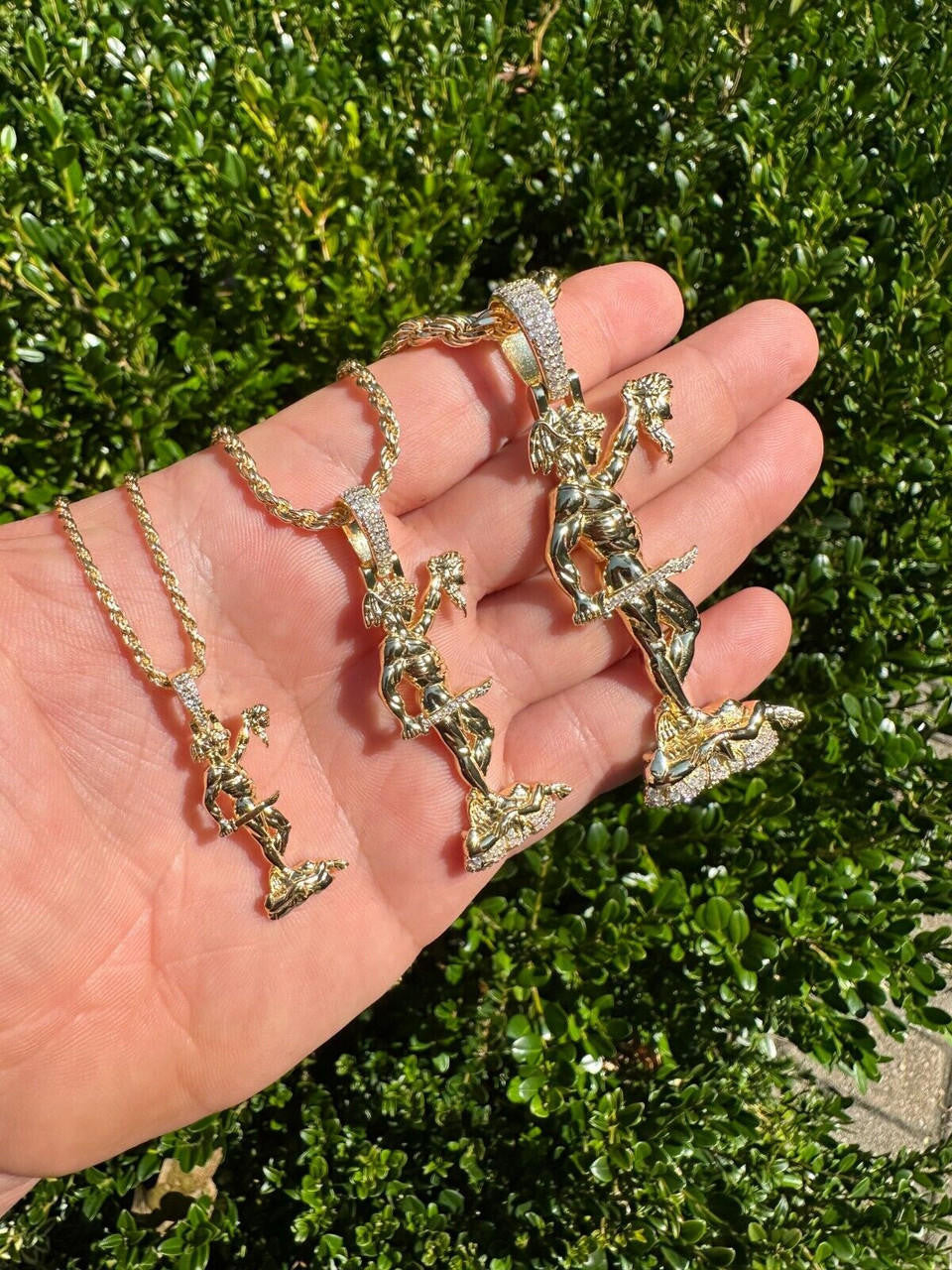MOISSANITE Perseus W. Medusa Head Pendant - 14k Gold Vermeil 925 Silver - 3 Sizes 1"-3"