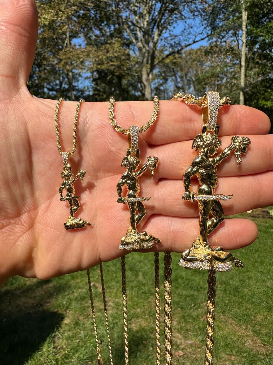 MOISSANITE Perseus W. Medusa Head Pendant - 14k Gold Vermeil 925 Silver - 3 Sizes 1"-3"