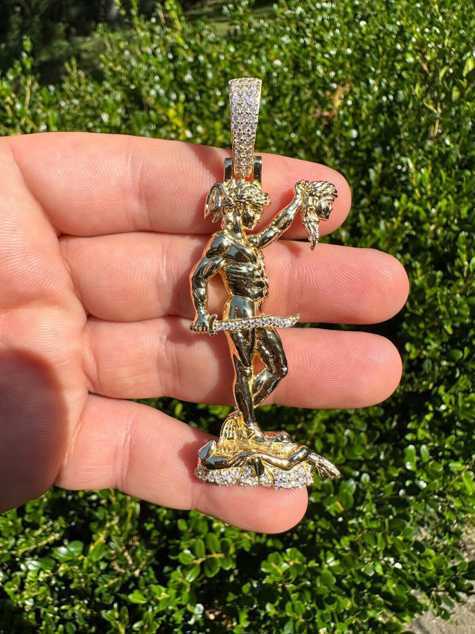 MOISSANITE Perseus W. Medusa Head Pendant - 14k Gold Vermeil 925 Silver - 3 Sizes 1"-3"