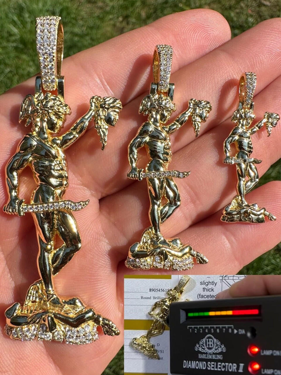 MOISSANITE Perseus W. Medusa Head Pendant - 14k Gold Vermeil 925 Silver - 3 Sizes 1"-3"