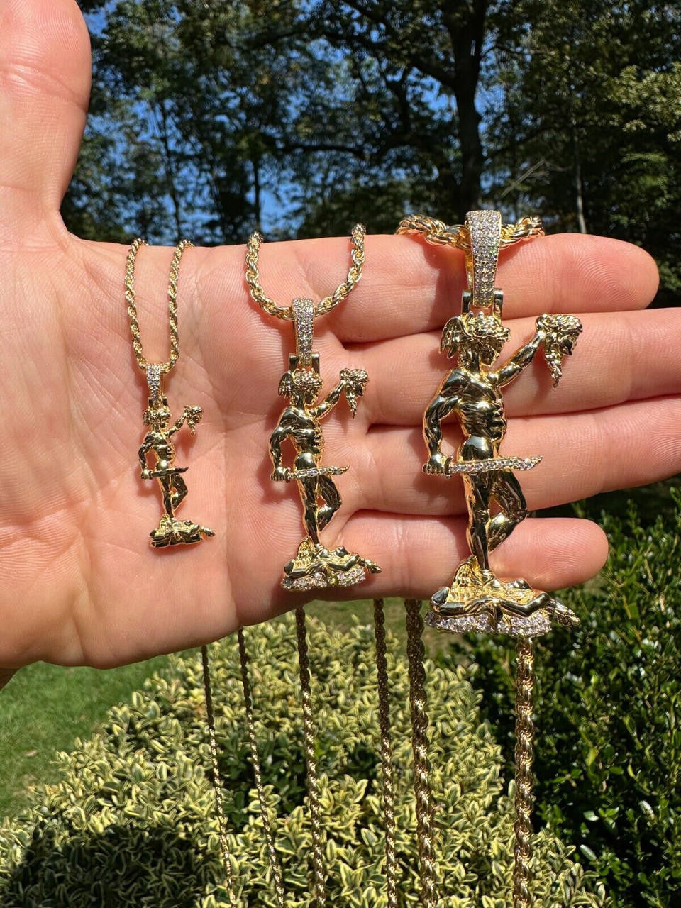 MOISSANITE Perseus W. Medusa Head Pendant - 14k Gold Vermeil 925 Silver - 3 Sizes 1"-3"