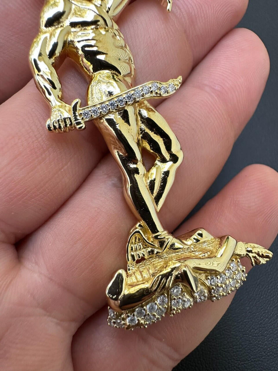 MOISSANITE Perseus W. Medusa Head Pendant - 14k Gold Vermeil 925 Silver - 3 Sizes 1"-3"