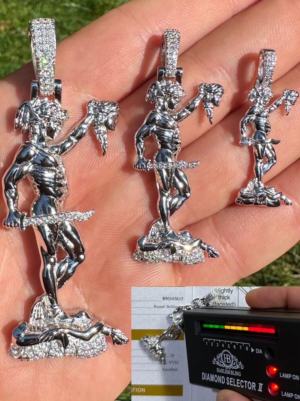 MOISSANITE Perseus W. Medusa Head Pendant - 925 Silver - 3 Sizes 1"-3"