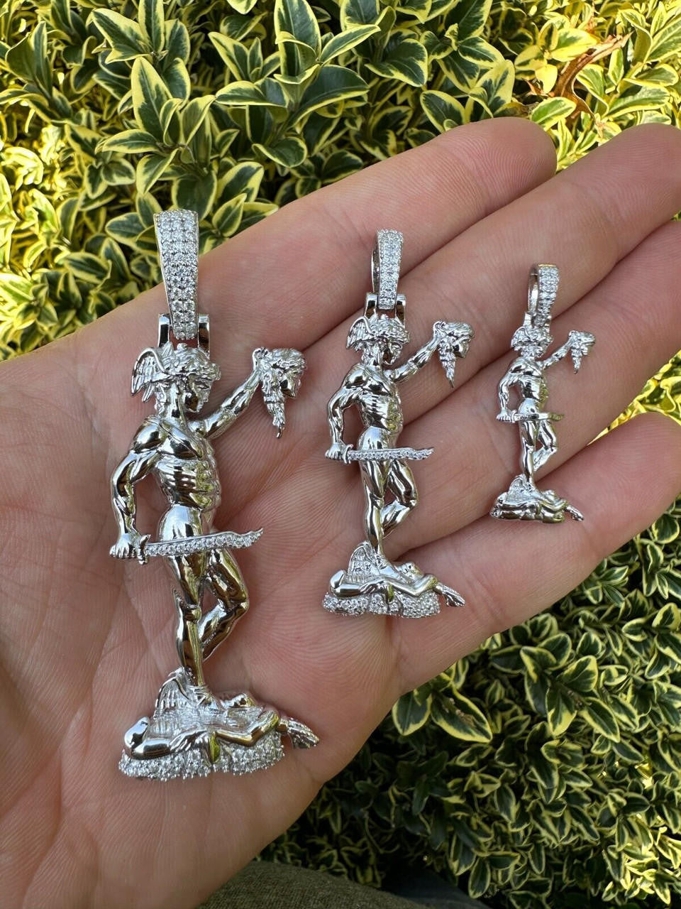 MOISSANITE Perseus W. Medusa Head Pendant - 925 Silver - 3 Sizes 1"-3"