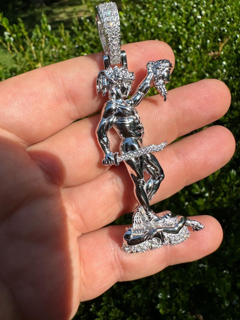 MOISSANITE Perseus W. Medusa Head Pendant - 925 Silver - 3 Sizes 1"-3"