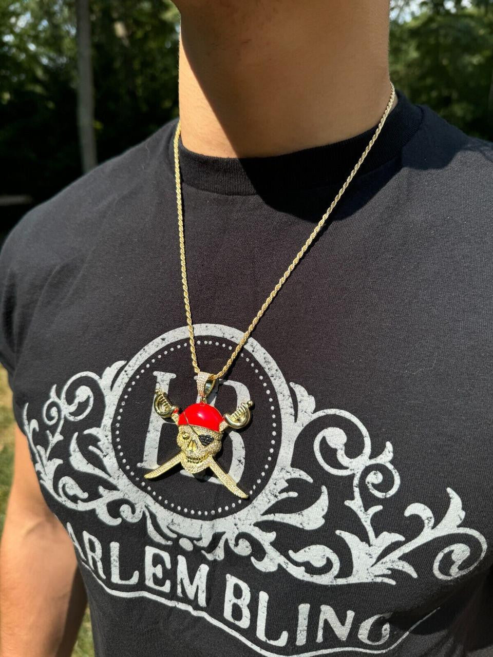 MOISSANITE Pirate Skull & Crossbones Pendant - 14k Gold Vermeil Or 925 Silver - Large 2.25"
