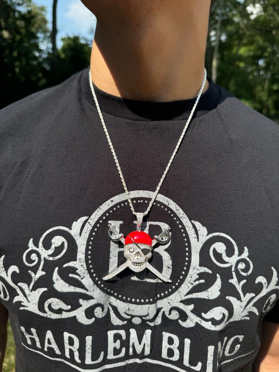 MOISSANITE Pirate Skull & Crossbones Pendant - 14k Gold Vermeil Or 925 Silver - Large 2.25"