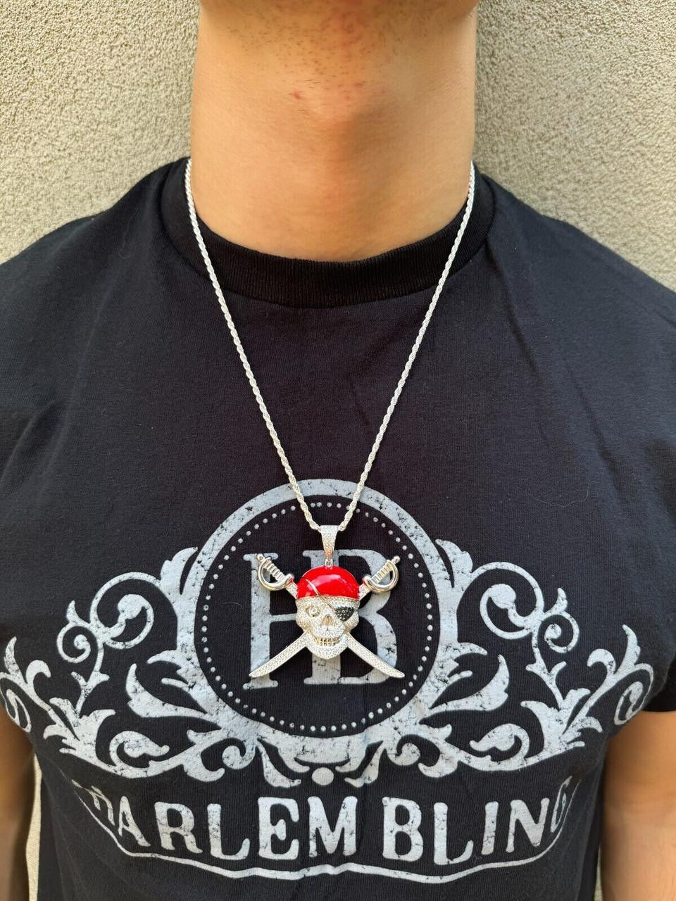 MOISSANITE Pirate Skull & Crossbones Pendant - 14k Gold Vermeil Or 925 Silver - Large 2.25"