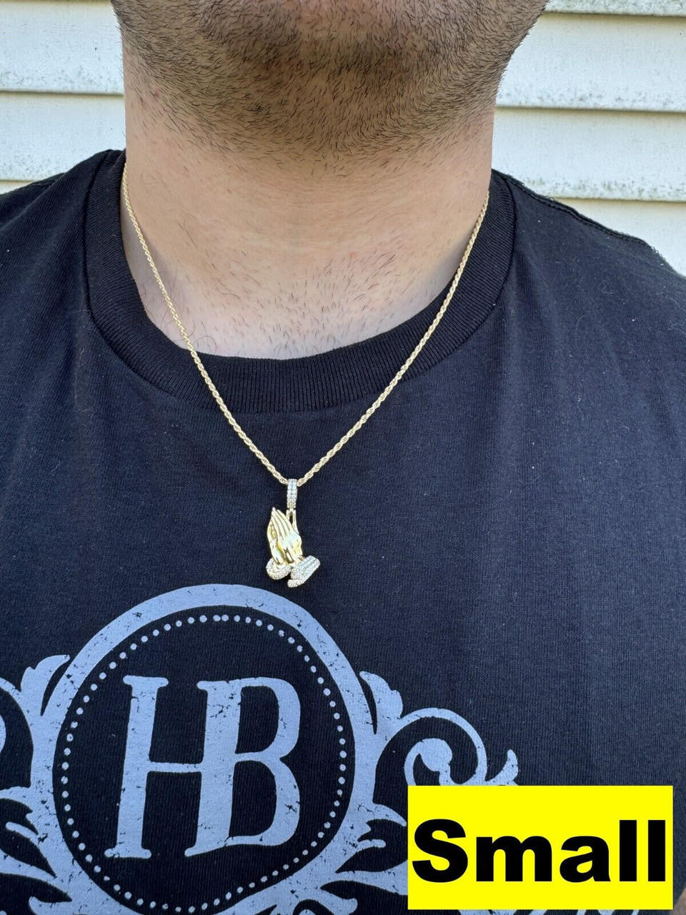 MOISSANITE Praying Folded Hands Religious Pendant - 14k Gold Vermeil 925 Silver - 3 Sizes 1.25"-2.75"