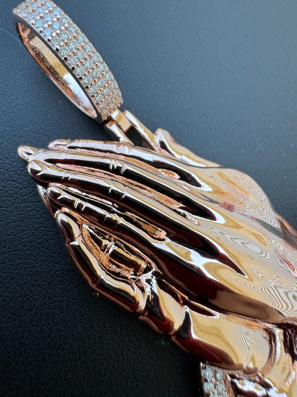 MOISSANITE Praying Folded Hands Religious Pendant - 14k Rose Gold Vermeil 925 Silver - 3 Sizes 1.25"-2.75"