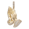 MOISSANITE Praying Folded Hands Religious Pendant - 14k Gold Vermeil 925 Silver - 3 Sizes 1.25"-2.75"