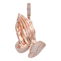 MOISSANITE Praying Folded Hands Religious Pendant - 14k Rose Gold Vermeil 925 Silver - 3 Sizes 1.25"-2.75"