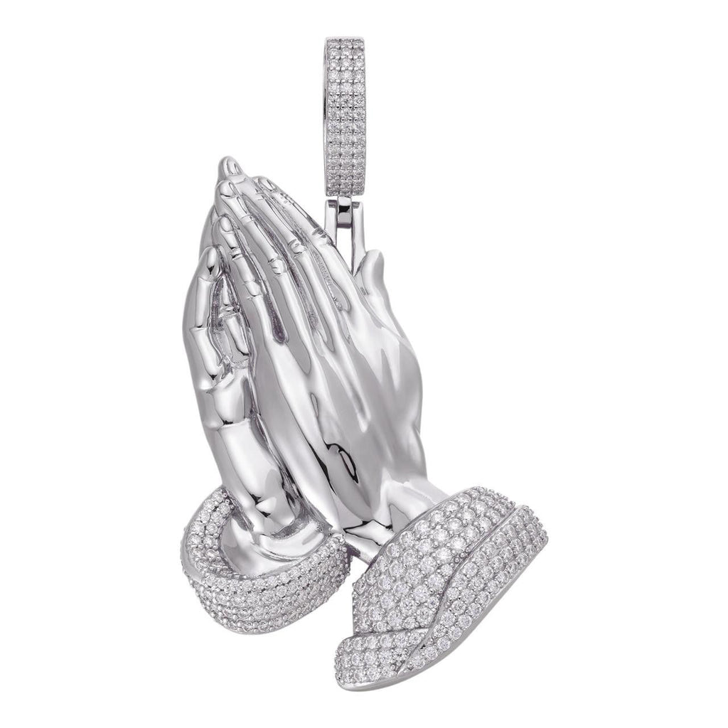 MOISSANITE Praying Folded Hands Religious Pendant - 925 Silver - 3 Sizes 1.25"-2.75"