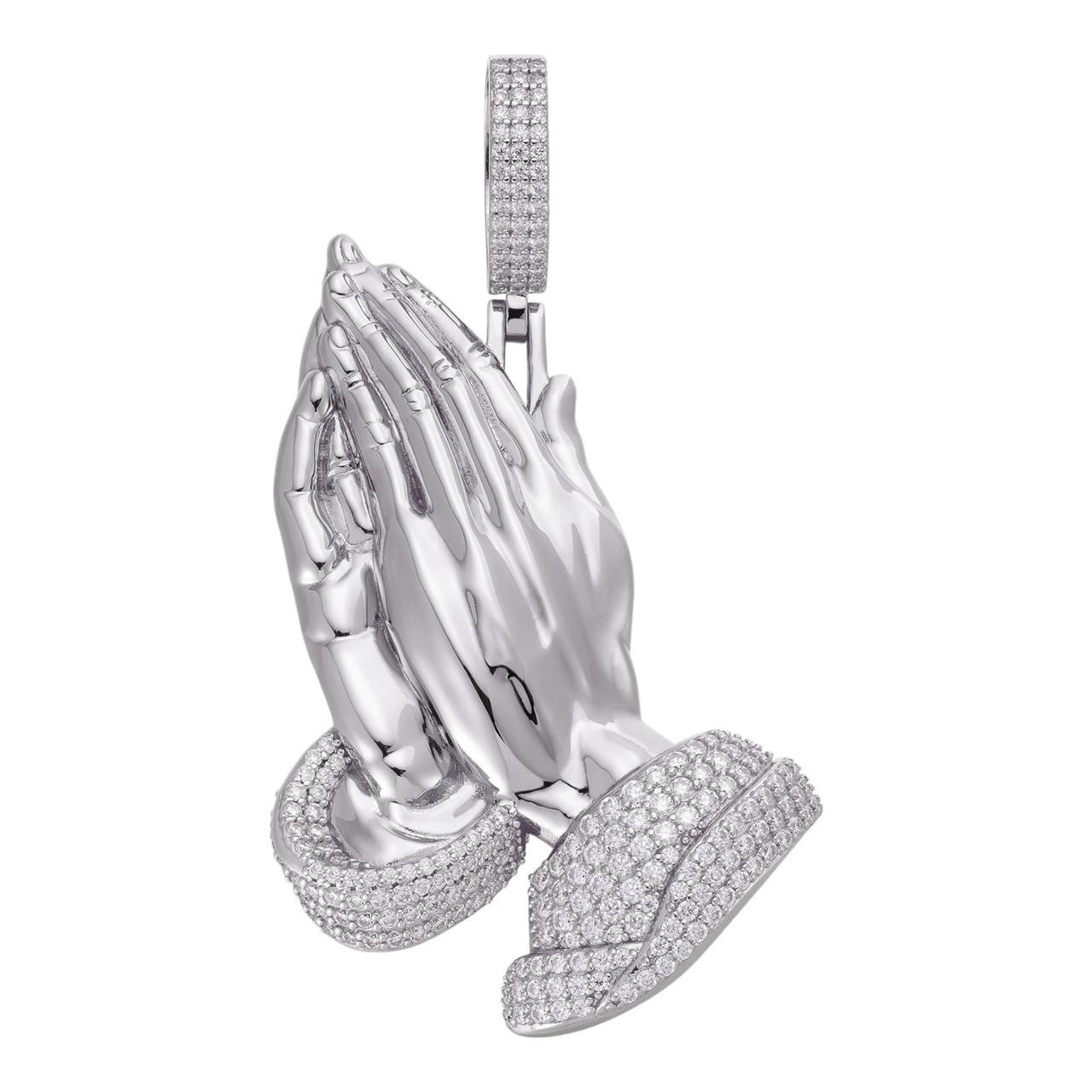 MOISSANITE Praying Folded Hands Religious Pendant - 925 Silver - 3 Sizes 1.25"-2.75"