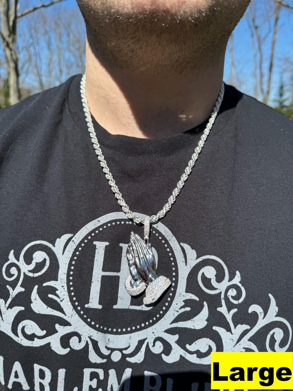 MOISSANITE Praying Folded Hands Religious Pendant - 925 Silver - 3 Sizes 1.25"-2.75"