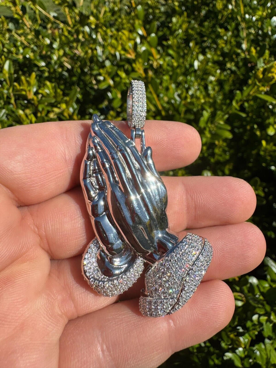 MOISSANITE Praying Folded Hands Religious Pendant - 925 Silver - 3 Sizes 1.25"-2.75"
