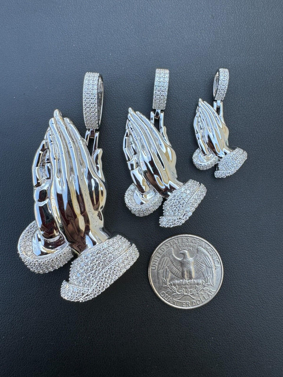MOISSANITE Praying Folded Hands Religious Pendant - 925 Silver - 3 Sizes 1.25"-2.75"