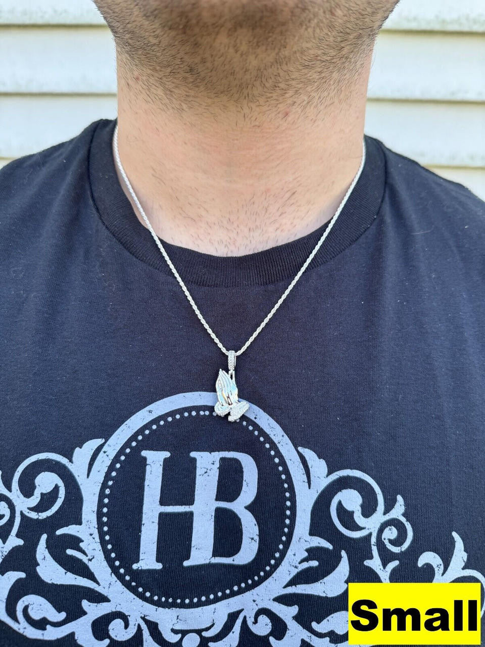 MOISSANITE Praying Folded Hands Religious Pendant - 925 Silver - 3 Sizes 1.25"-2.75"