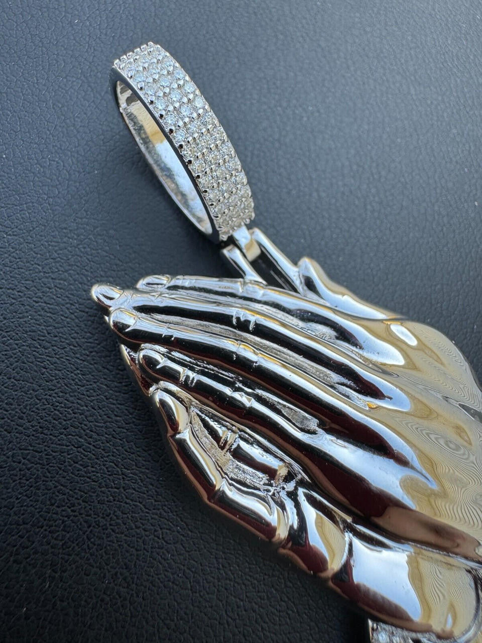 MOISSANITE Praying Folded Hands Religious Pendant - 925 Silver - 3 Sizes 1.25"-2.75"
