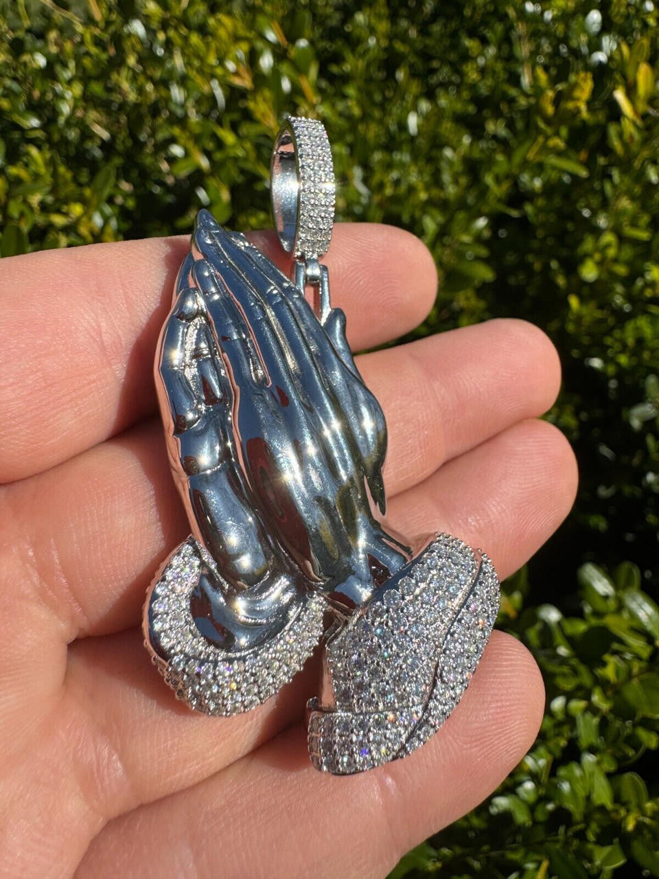 MOISSANITE Praying Folded Hands Religious Pendant - 925 Silver - 3 Sizes 1.25"-2.75"