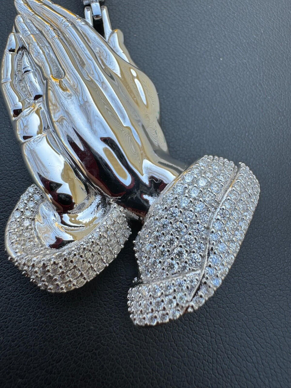 MOISSANITE Praying Folded Hands Religious Pendant - 925 Silver - 3 Sizes 1.25"-2.75"