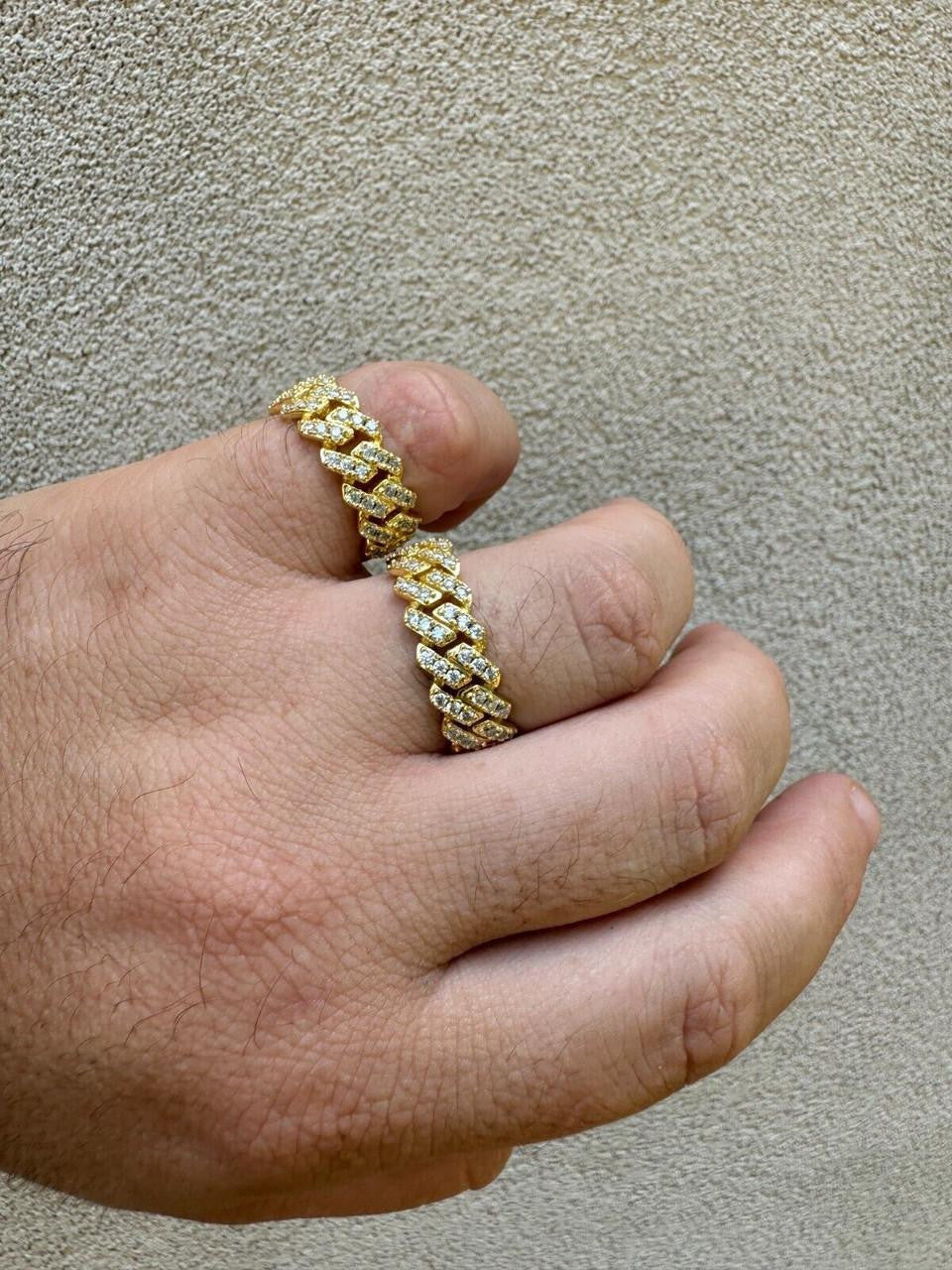 MOISSANITE 8mm Iced Out Prong Cuban Eternity Band Ring - 14k Gold Vermeil 925 Silver