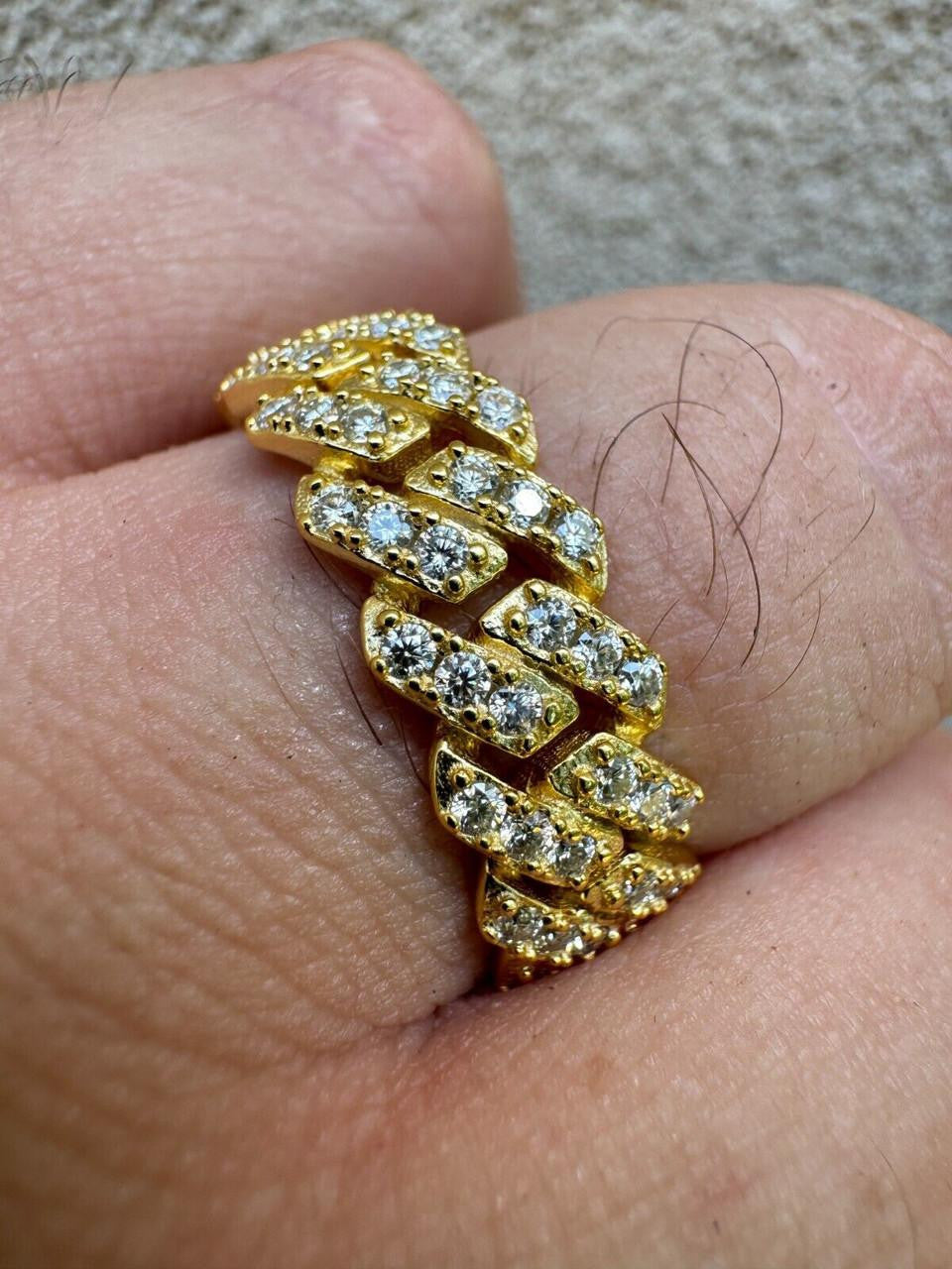 MOISSANITE 8mm Iced Out Prong Cuban Eternity Band Ring - 14k Gold Vermeil 925 Silver