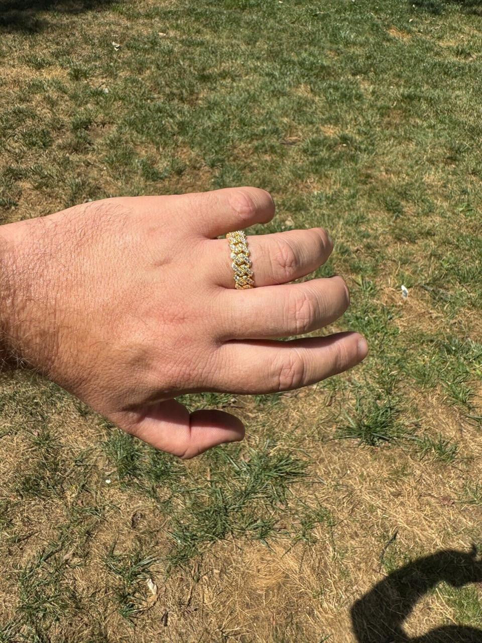 MOISSANITE 8mm Iced Out Prong Cuban Eternity Band Ring - 14k Gold Vermeil 925 Silver