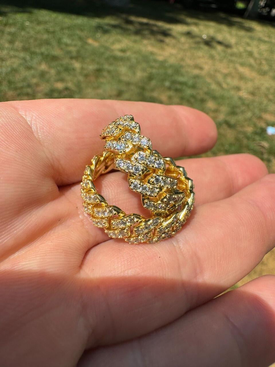 MOISSANITE 8mm Iced Out Prong Cuban Eternity Band Ring - 14k Gold Vermeil 925 Silver