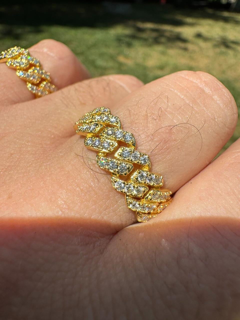 MOISSANITE 8mm Iced Out Prong Cuban Eternity Band Ring - 14k Gold Vermeil 925 Silver