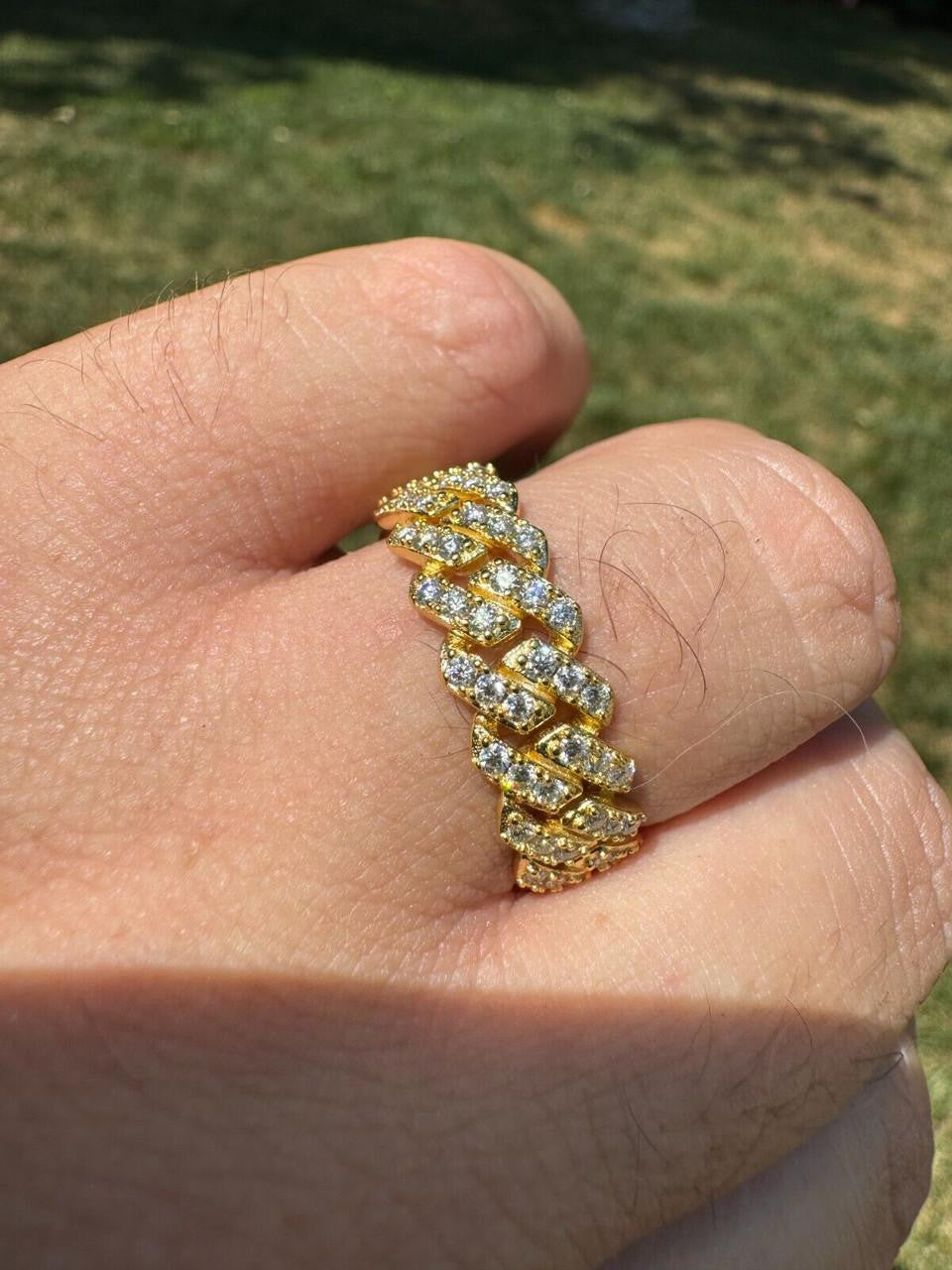 MOISSANITE 8mm Iced Out Prong Cuban Eternity Band Ring - 14k Gold Vermeil 925 Silver