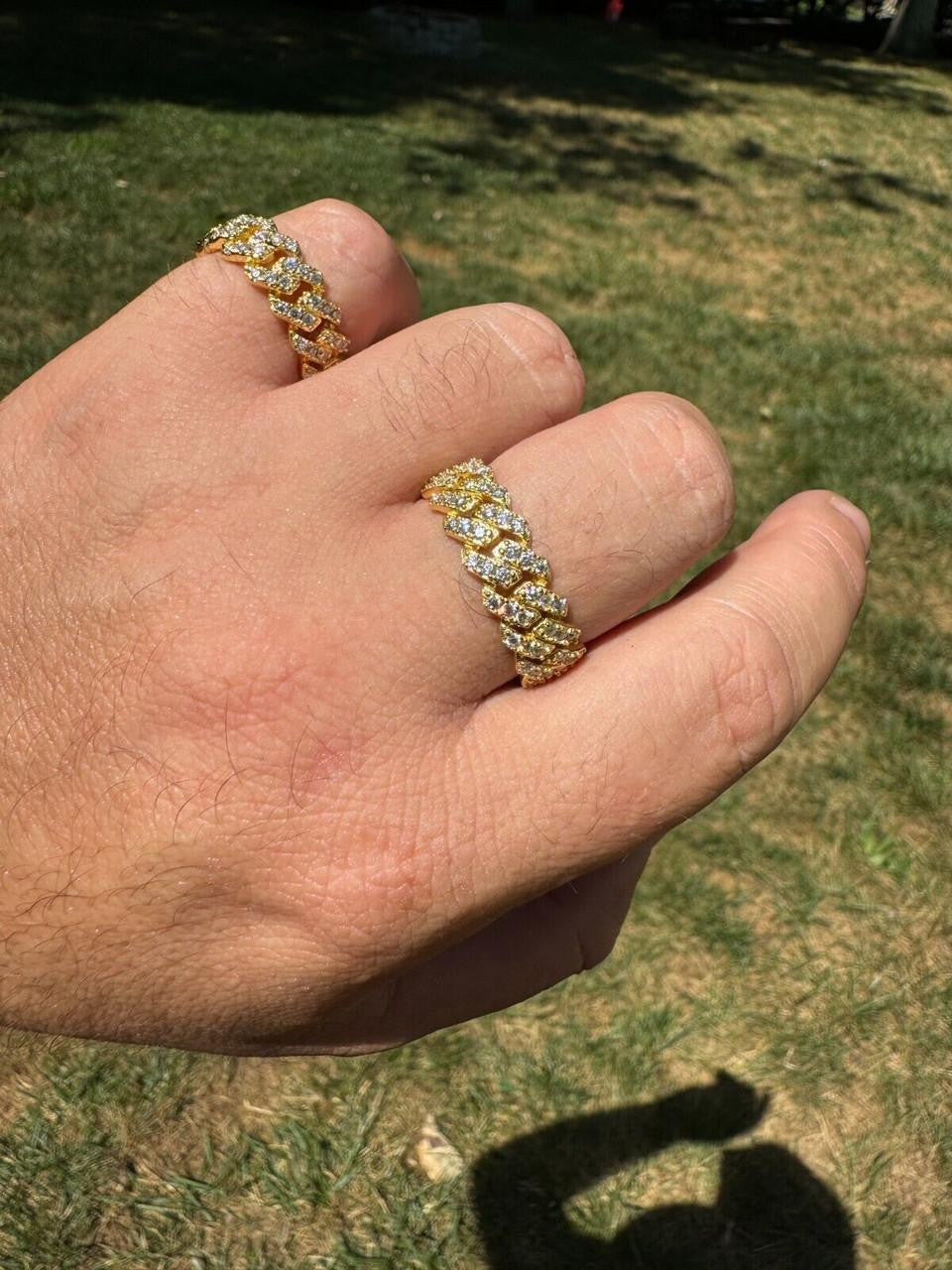 MOISSANITE 8mm Iced Out Prong Cuban Eternity Band Ring - 14k Gold Vermeil 925 Silver