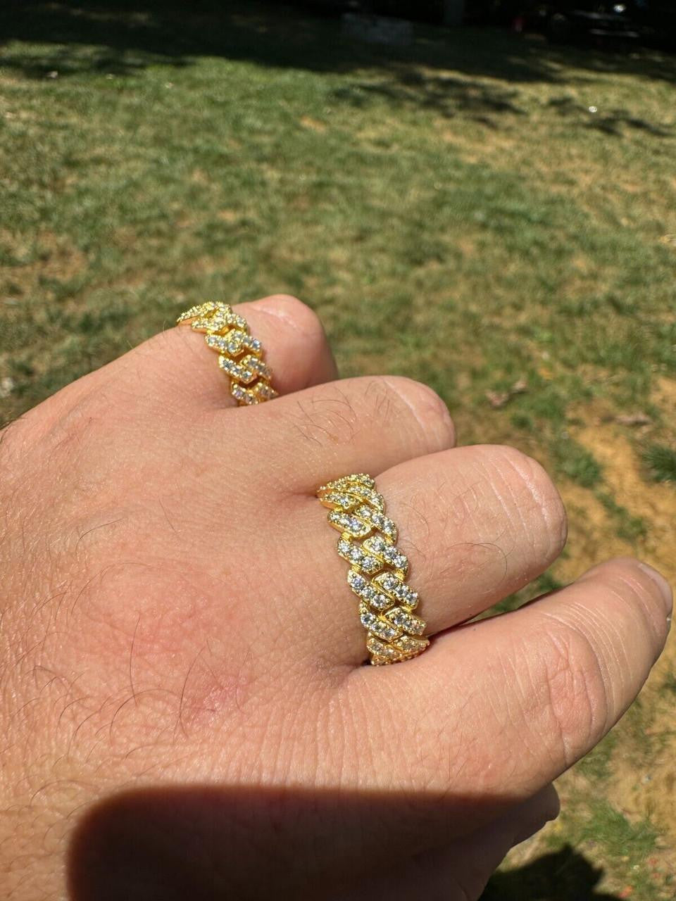 MOISSANITE 8mm Iced Out Prong Cuban Eternity Band Ring - 14k Gold Vermeil 925 Silver