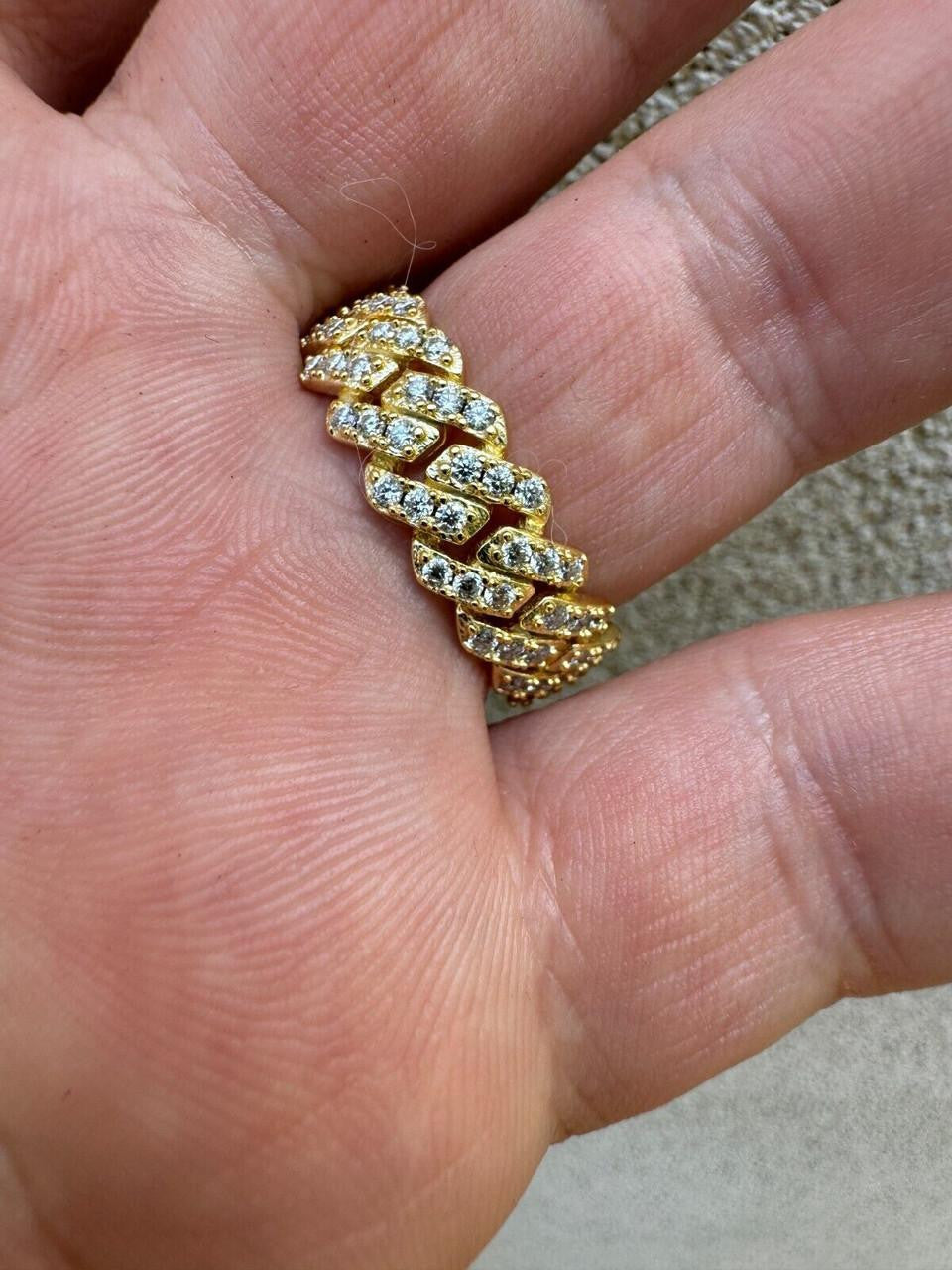 MOISSANITE 8mm Iced Out Prong Cuban Eternity Band Ring - 14k Gold Vermeil 925 Silver