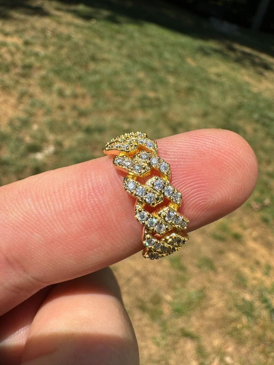 MOISSANITE 8mm Iced Out Prong Cuban Eternity Band Ring - 14k Gold Vermeil 925 Silver