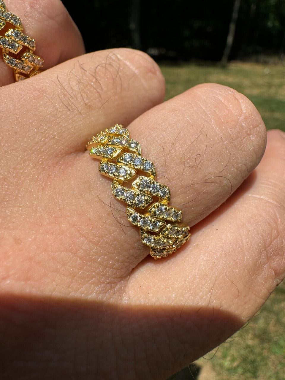MOISSANITE 8mm Iced Out Prong Cuban Eternity Band Ring - 14k Gold Vermeil 925 Silver