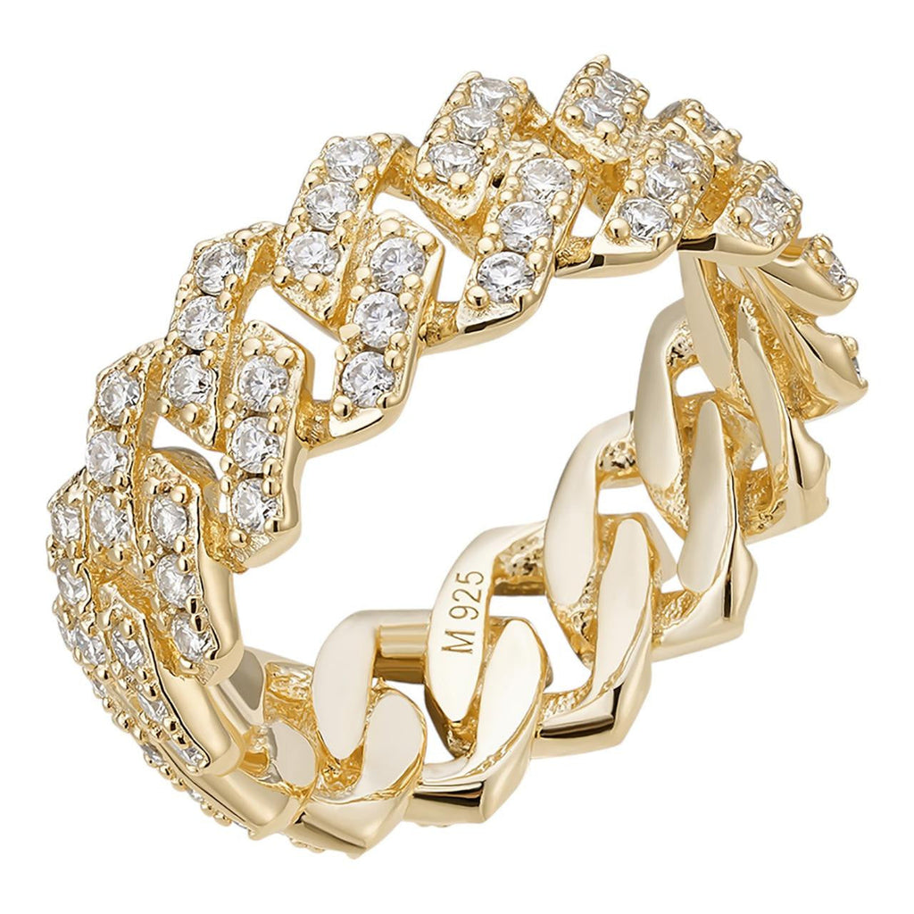 MOISSANITE 8mm Iced Out Prong Cuban Eternity Band Ring - 14k Gold Vermeil 925 Silver